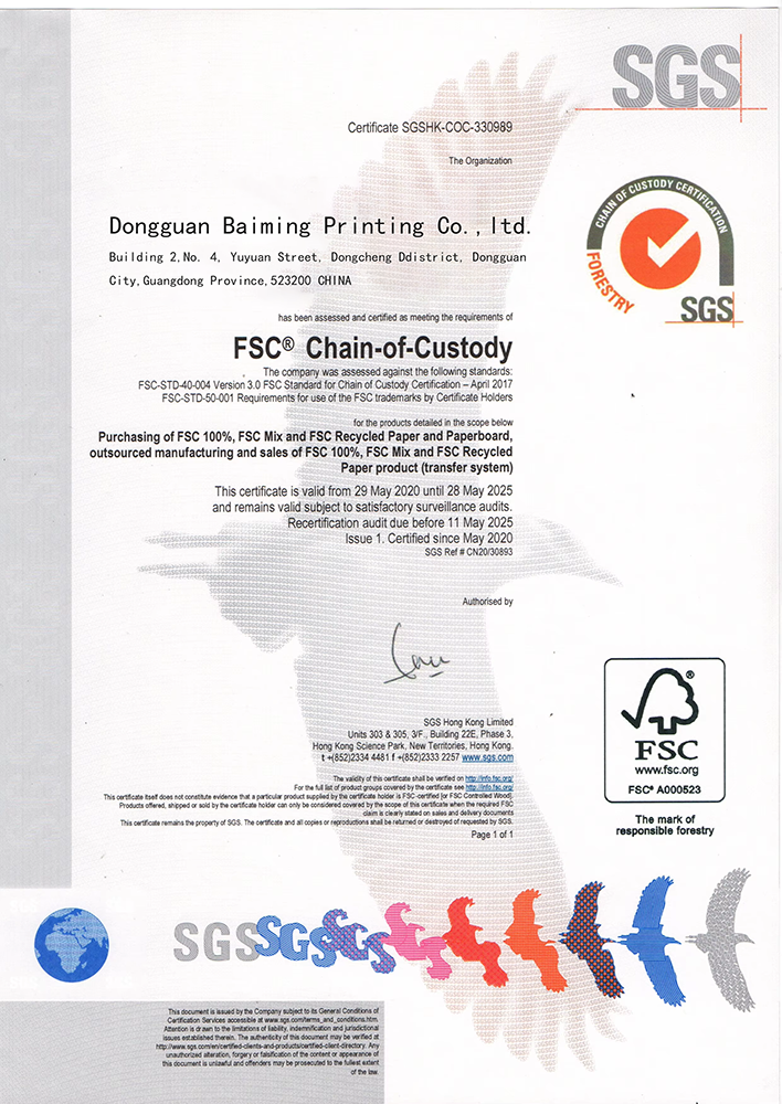 paper box packaging certificates