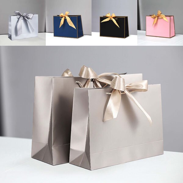 Cardboard Paper Bags Kraft Printing Color Ribbon Handle Bags