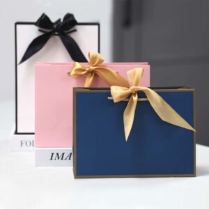 Cardboard Paper Bags Kraft Printing Color Ribbon Handle Bags