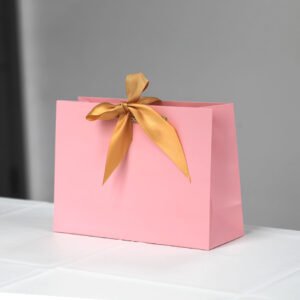 pink Cardboard Paper Bags Kraft Printing Color Ribbon Handle Bags