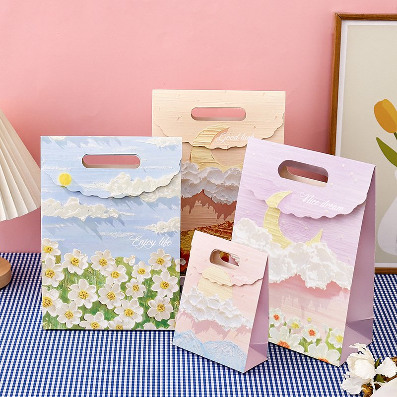 3D oil painting shopping paper bags handle bags