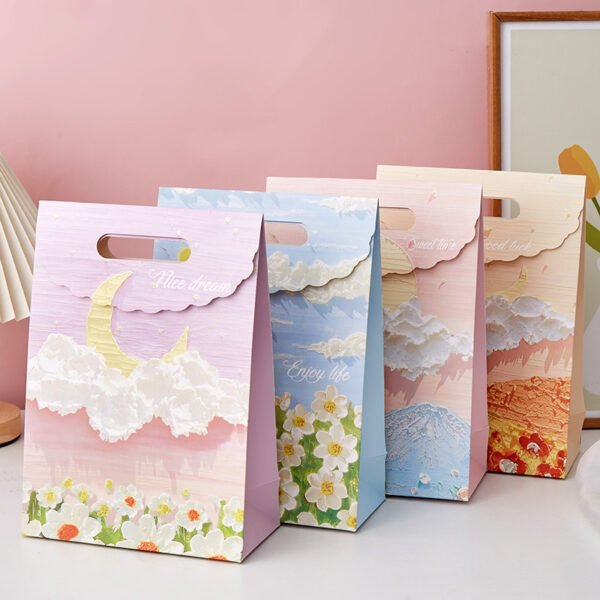 3D oil painting shopping paper bags handle bags