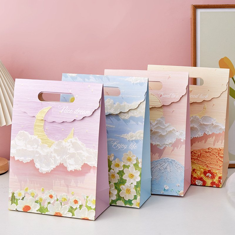 3D oil painting shopping paper bags handle bags
