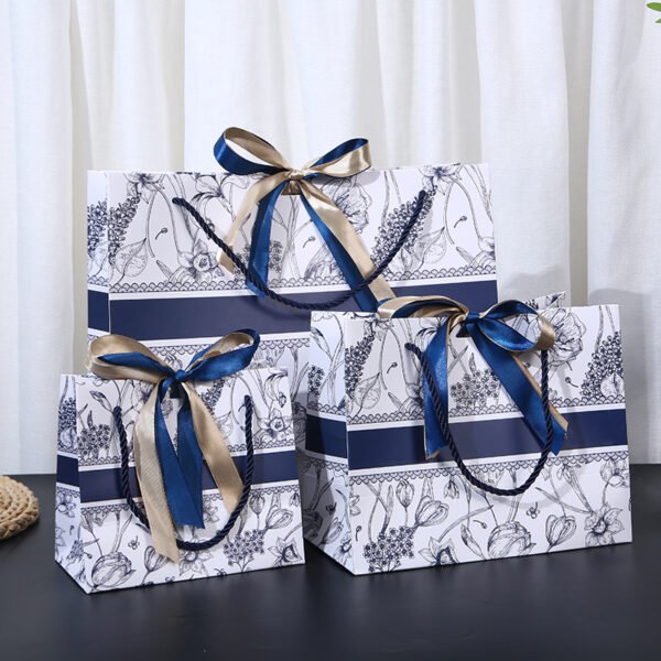 Luxury handle Paper Bags with ribbon printed flowers