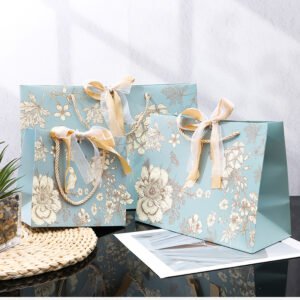 OEM Luxury handle Paper Bags with ribbon